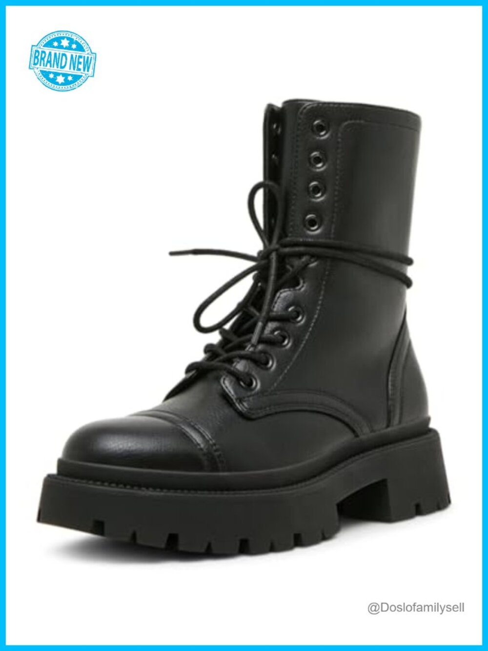 Faux Leather Combat Boot Block Heel Ankle Boot